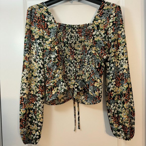 Yellow Floral H&M Long Sleeve Crop Top Size XS - Picture 2 of 3